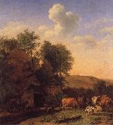 POTTER, Paulus A Landscape with Cows,sheep and horses by a Barn oil painting on canvas